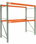 Tough As Nails Teardrop Pallet Rack Starter Unit For Heavy Duty Warehouse Shelving with dual upright frames and shelf beams.