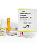 Windshield Crack Repair Kit With 20ml Resin And Pressure Syringes For Chips And Cracks Star Shaped Cracks Easy DIY Auto Glass Repair Fast Fix Durable Clear Results, showing resin bottle, pressure syringes, and accessories.