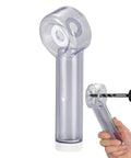 Heavy Duty Drywall Dust Collector Attachment For Drill Bits Straight Up Debris Capture, clear dome and tube attached to a drill.