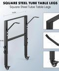 Black 19.6-in-depth square steel workbench frame with height-adjustable legs and four caster wheels with brakes