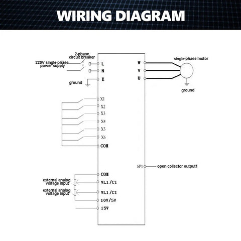 Wiring diagram for VFD Inverter 220V AC Single-Phase To Three-Phase Variable Frequency Drive 4.4 kW Speed Controller
