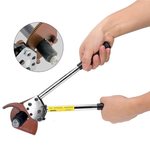 Using Heavy Duty Manual Ratchet Cable Cutter With Manganese Steel Blade for Thick Copper Aluminum and Steel Cables, 9.1 Inch Length
