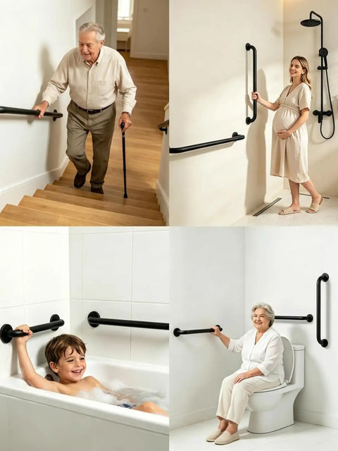 Built Different 24 Inch Matte Black Bathroom Grab Bars Two Pack Wall Mounted Safety Handles support various users.