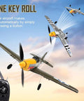 Mustang Fighter RC Plane For Adults, Beginners, And Kids in mid-aerobatic roll showing control features and sky background