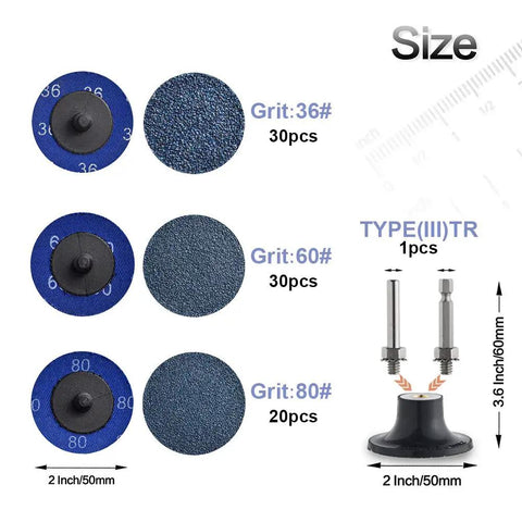 Quick Change Grinding Disc Set 2 Inch Zirconia Coated Sanding Discs 36 60 80 Grit 80 Piece Die Grinder Accessories