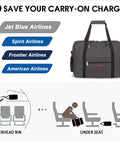 Under Seat Personal Item Duffel Bag 17 X 13 X 8 Inches With Free Pillow And USB Port Space Smart Grey Tote Airline Compatibility Chart