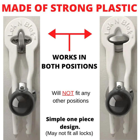 Portable Door Lock Deadbolt Device Tool Free Setup For Maximum Protection Key Bump Proof Guard Defender Home Apartment Travel Safety Child Lock One Piece Design Ultra Strong ABS Plastic, showing two positions