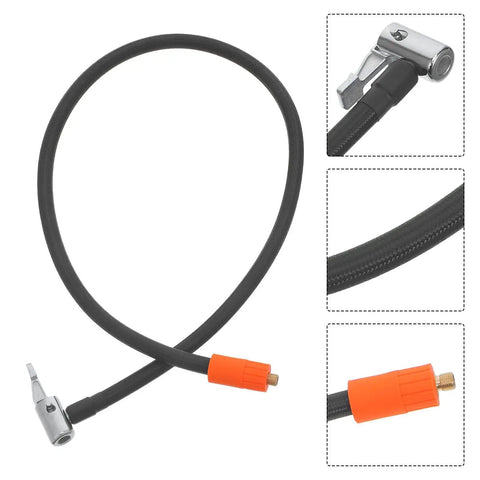 Rock Your Ride With This Universal Metal Tire Inflator Extension Tube For Motorbike And Bike At 31.5 Inch Length Fitting Car Air Pump And Hand Pump Ensuring Tight Seal Leak Free Security High Pressure Keeping Tires Packed Without Leaks Ruining Fun black braided hose with metal and orange connector