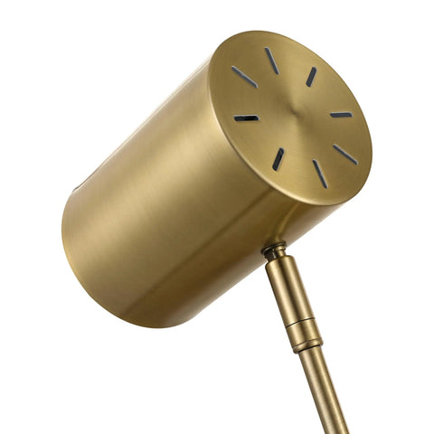 Close-up of Desk Lamp In Matte Brass Finish With Adjustable Height And Balance Arm Inline Rocker Switch Sleek Modern Vibe Accent Lighting