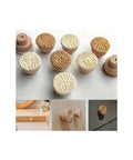 Rattan Wood Cabinet Knob Set Handmade Wicker Round Drawer Pulls With Screws Wardrobe Dresser Handles top view