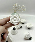 Porcelain Flower Knobs Set Of 10 White Rose Cabinet Pulls For Dresser And Furniture Makeovers Ceramic Drawer Knobs