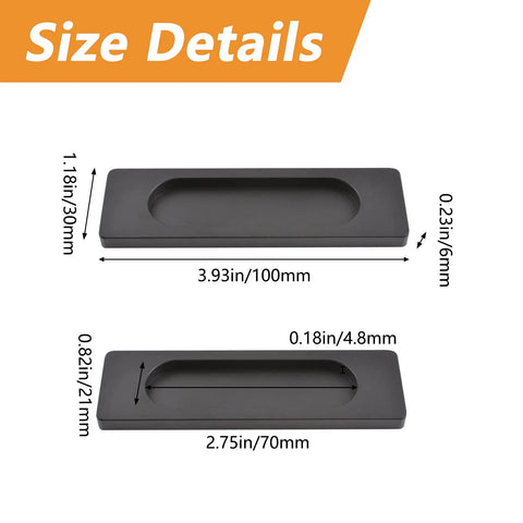 Size details of 2 Pack Aluminum Flush Sliding Door Pull Handles Rectangular Self Stick For Barn Doors Windows And Cabinets Matte Black