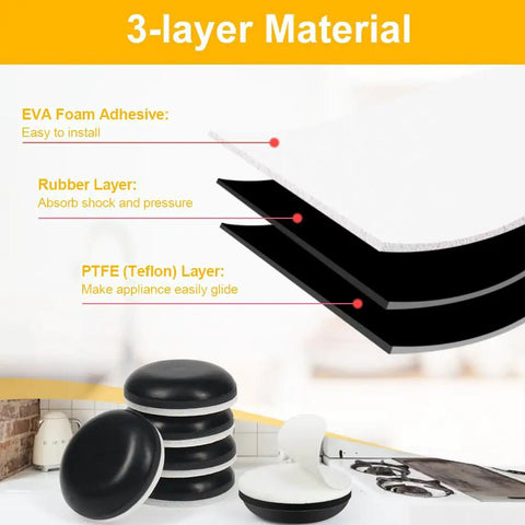 Easy Glide Kitchen Appliance Sliders 16 Pieces Self Adhesive Small Appliance Sliders That Make Moving Heavy Coffee Makers And Air Fryers A Breeze Space Saving Countertop Must Have Gadgets For Home Black showcasing 3-layer material design.