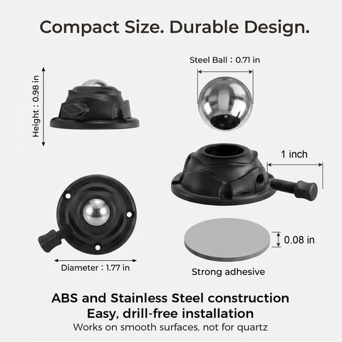 Compact ABS and Stainless Steel four pack mini swivel caster wheels with secure locking brake for easy installation.