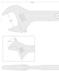 Diagram of Six Inch Adjustable Wrench With One And A Half Inch Jaw Capacity Laser Engraved Scales for measurements