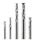 Top Shelf Heavy Duty Compression End Mill Cutter For Quick Clean Rip Throughs CNC Router Bit Up Down Two Flute Carbide Shank Tool D12.7 By 76.2 Millimeter image showing multiple CNC router bits.
