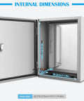 Heavy Duty Tough As Nails Outdoor Electrical Enclosure Box 20x12x10 Inches IP66 Weatherproof Junction Box open view dimensions