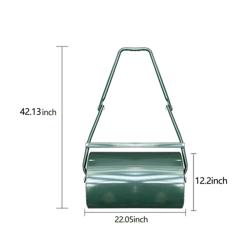 9.5 Gallon Tow Behind Lawn Roller Water And Sand Fillable Garden Drum With U Shape Handle for seeding and turf maintenance shown