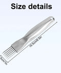 Stainless steel multi-blade shredding knife for vegetables; 16.5 cm long, 2.5 cm wide.