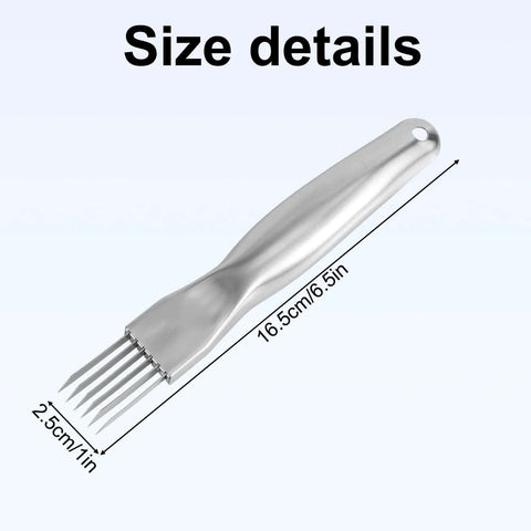 Stainless steel multi-blade shredding knife for vegetables; 16.5 cm long, 2.5 cm wide.