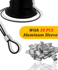 Heavy Duty 304 Stainless Steel Wire Rope Cable 7x7 Core Black Vinyl Coated Outdoor Guide Wire For String Lights And Clotheslines Overmolded From 1/16 Inch To 3/32 Inch 100 Ft with aluminum sleeves