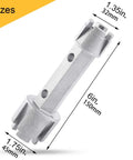Dual End Drain Removal Wrench For Bathtubs And Showers Heavy Duty Aluminum with measurements shown for all sides