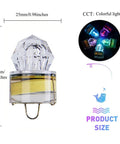 LED Underwater Fishing Lights 10 Pack Deep Drop Lights Waterproof Diamond Tubular Colorful Lure Lights showing size and glow