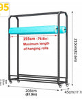 Top Shelf Adjustable Rolling Fabric Display Rack With Wheels And Multiple Rod Storage Heavy Duty for 195cm fabric rolls.