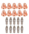 Top Grade Plasma Cutter Tips Set Featuring 10 Electrodes And Nozzles For S25 And S45 Machines, includes copper nozzles and stainless steel adapters.
