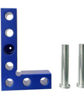 Heavy Duty Woodworking Square And Center Finder With An 11 32 Marking Hole Designed To Nail Down Precise Layouts And Verify Edge Alignment Dead Straight Today, blue metal layout gauge with holes and fittings.