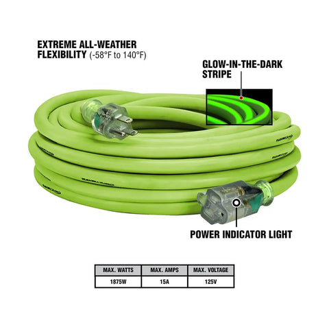 Coiled Pro Grade 50 Ft Heavy Duty Extension Cord 10/3 AWG SJTW Lighted Plug Indoor Outdoor All Weather Flexibility