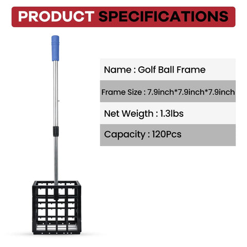 Image showing Large Capacity Golf Ball Retriever Telescopic Grabber With Cage Scoop Basket and product specifications.