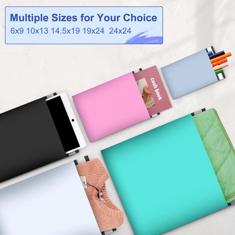 Assorted colored mailers with Light Blue 6x9 Poly Mailers 120 Pack Self Adhesive Waterproof Tear Proof Shipping Bags With Gray Inner Lining