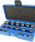 Hella Tough 18 Piece 3/8 Inch Drive Penta Metric Spline Socket Set With Polished Finish, chrome vanadium steel in case