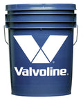 Blue Valvoline plastic bucket with handle, featuring white logo and text on the side.