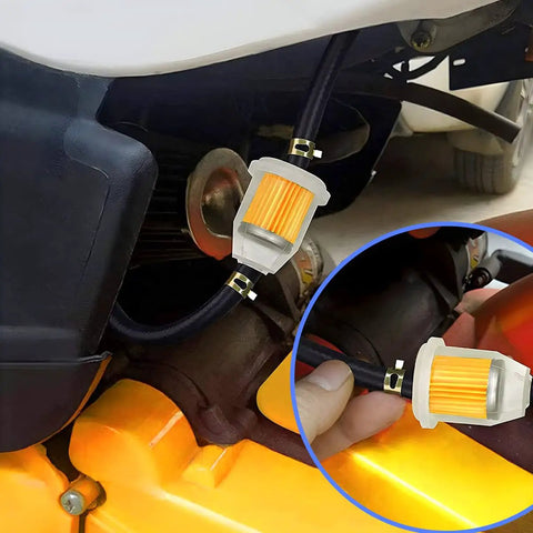 1/4 Inch ID Fuel Line Hose Kit With 6.56 Ft Of Fuel Line, 2 Inline Gas Filters 1/4 Inch X 5/16 Inch, installed on engine