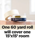 Beige General Purpose Masking Tape 1.88 Inch By 60 Yard on a box, perfect for painting edges labeling bundling with easy tear design.