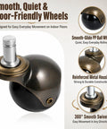 Two Inch Brass Caster Wheels Five Pack Antique Ball Casters With Seven Sixteenth Inch Diameter And Seven Eighth Inch Long Grip Ring Stem For Your Vintage Furniture Upgrades And Retro Vibe Not Universal Sockets Not Included, brass caster close-up
