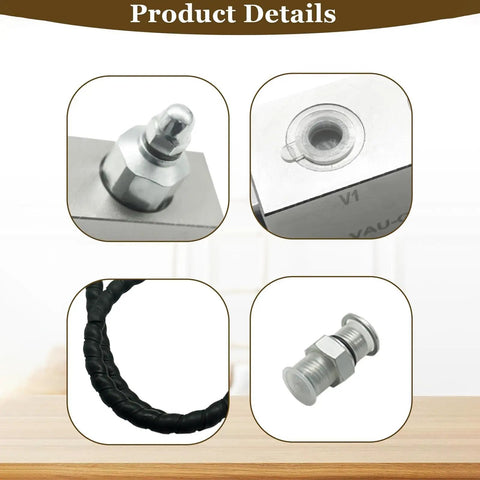 Hydraulic Pump Spare Kit With Cushion Valve For Mini Excavator details, metal connectors and braided hose, compatible with 1/4 inch hoses and M14x1.5 threads.