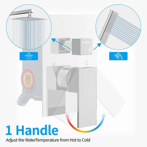 10 Inch High Pressure Wall Mounted Square Shower System With Handheld And Valve Chrome Polished Finish control panel