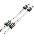 HGR20 500mm Linear Guide Rail Kit With Four Bearing Blocks for CNC routers, lathes, mills, showing two rails and four green blocks
