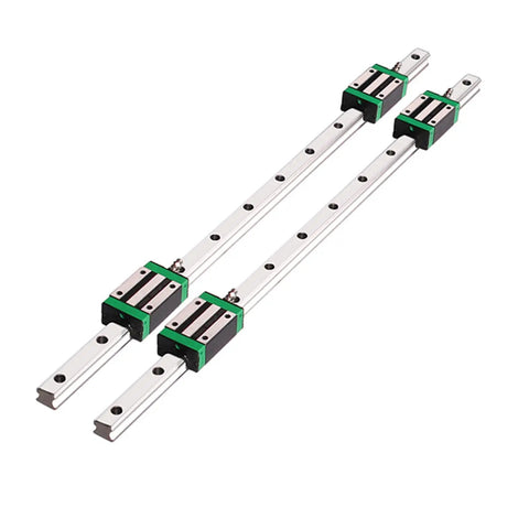 HGR20 500mm Linear Guide Rail Kit With Four Bearing Blocks for CNC routers, lathes, mills, showing two rails and four green blocks