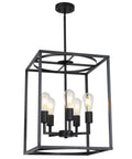 Five Light Farmhouse Chandelier in Black Finish With Adjustable Height Cage Pendant Lighting For Dining Room Rustic Industrial Kitchen Island Ceiling Lamp With Metal Art Shade shown in bold black cage design