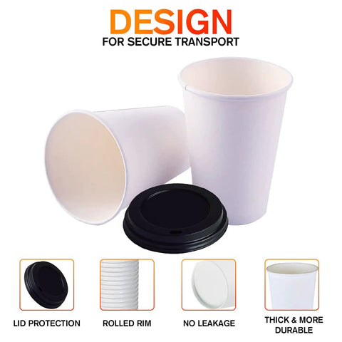 White Disposable Paper Coffee Cups With Lids 24 Oz 50 Count For Hot Beverages Tea Espresso Cocoa To Go Drink Containers