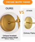 Top Shelf Vintage Antique Brass Wall Sconce Set Of 2 Hardwired Farmhouse Lights With Smooth White Glass Shades, brushed finish comparison.