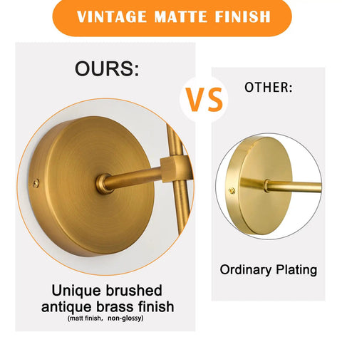 Top Shelf Vintage Antique Brass Wall Sconce Set Of 2 Hardwired Farmhouse Lights With Smooth White Glass Shades, brushed finish comparison.