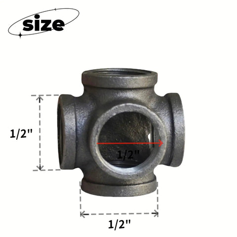Five Pack Half Inch Pipe Fitting Outlet Cross Five Way Female Connectors For DIY Industrial Decor Steampunk Vibe Nipple Set Durable Steel Gray