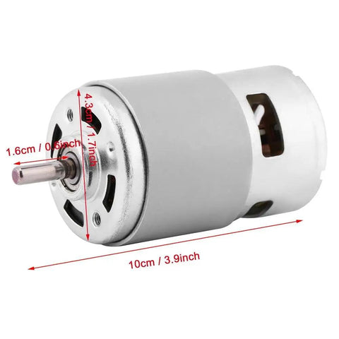 775 Brushless DC Motor 12V 150W High Speed 13000 To 15000 RPM for electric power tools, showing side view with metal gear drive