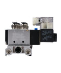 Front view of Beefy Eight Valve Pneumatic Solenoid Valve Kit 4V210-08 Five Way Two Position Base with 1/4 inch NPT Threads DC 12V