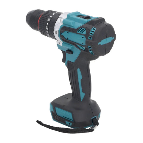 Heavy Duty Cordless Impact Drill With A Rock Solid Metal Chuck And Up To 140 Nm Of Knockout Torque Plus 20 Speed Settings For Serious Diy Projects And Home Repairs side view with rubber grip and metal chuck.